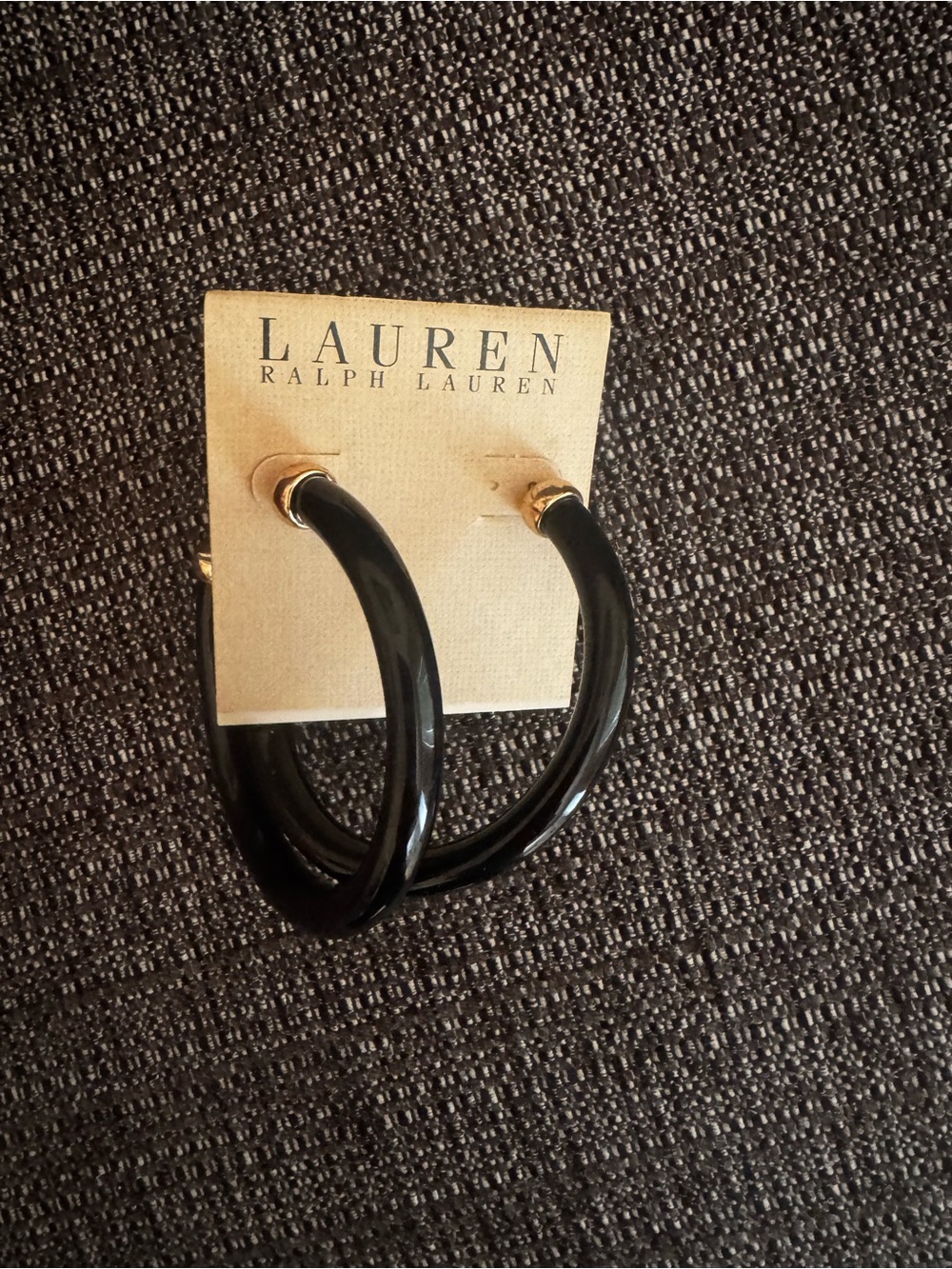 Lauren Ralph Lauren Black Hoop Earrings with Gold Accents